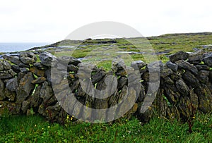 Rough dry stone wall on the Burren of southwest Ireland