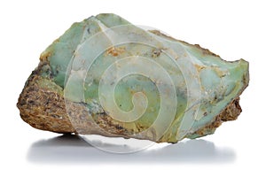 Rough green opal (chryzopal) veins mineral.