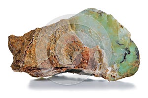 Rough green opal (chryzopal) veins mineral.