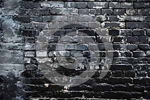 Rough grunge black brick wall texture background. Old dark stone, brickwork