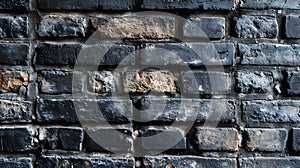 Rough grunge black brick wall texture background. Old dark stone, brickwork