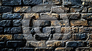 Rough grunge black brick wall texture background. Old dark stone, brickwork