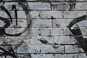 Rough, grungy rban graffiti brick wall for background design.