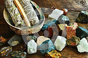 Rough Healing Crystals and White Sage Bundles