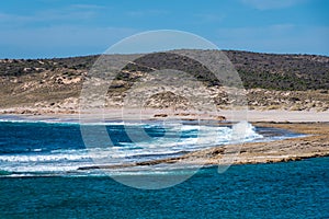 Rough Indian Ocean waves braking at coast of the Kalbarri National Park Australia