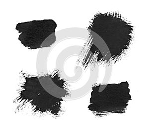 Rough ink stroke on white background. Grungy ink blob handdrawn illustration. Ink blot set. Bristle brush splatter