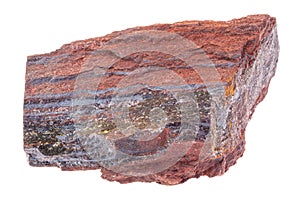 rough jaspilite (jasper taconite) rock on white