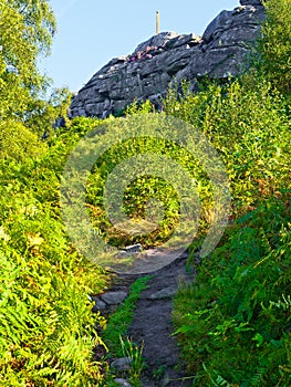 Rough narrow path to Birchen Edge cliff face