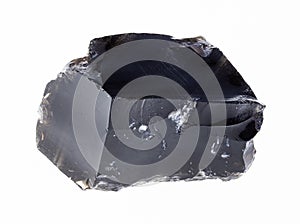 rough obsidian (volcanic glass) stone on white