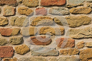 Rough old brick wall close up