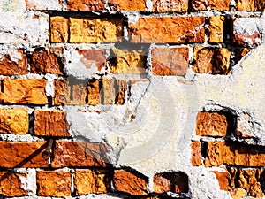 Rough old orange brick wall texture background. Close up image