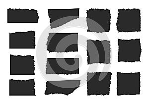 Rough paper edge set. Rectangle torn shape, border, piece sticker. Isolated grunge vector header illustration