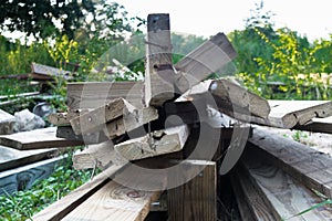 Lumber at demolishing site as debris photo