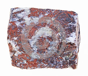 rough red brecciated jasper stone on white