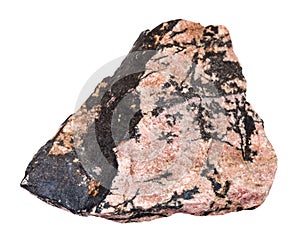 rough Rhodonite gemstone isolated on white