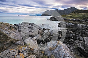 Rough rocky beach by Hovden, Langoya, Norway