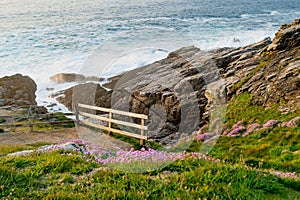 Rough and rocky shore at Malin Head, Ireland\'s northernmost point, Wild Atlantic Way, spectacular coastal route.