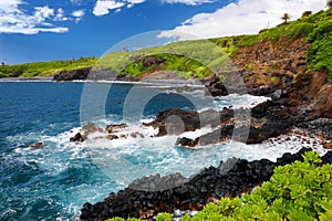 Rough and rocky shore at south coast of Maui, Hawaii