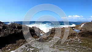 Rough sea by Alghero rocky shore. Sardinia