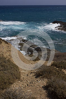 Rough sea as seen from a cliff in Naxo Island, Greece