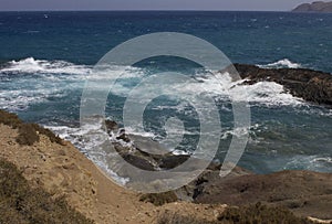 Rough sea as seen from a cliff in Naxo Island, Greece