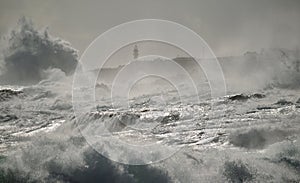 Rough sea and lighthouse background