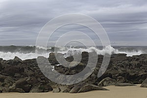 Rough sea in a rocky beach