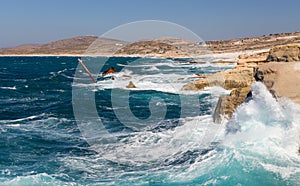 Rough sea at Sarakiniko shipwreck, Milos island, C