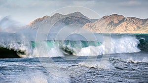 Rough seas after Storm Hortense at Ile Rousse in Corsica