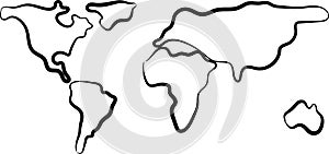 Rough sketch of black World map on white. Vector illustration.