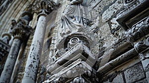 The rough stone exterior of the cathedral weathered by time and the elements evokes a sense of ancient mystery and power photo