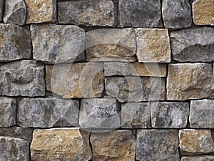 Rough Stone Wall Texture, Close Up View of an Irregular Stone Wall with Different Colors