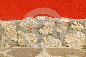 Rough structured mortar combined with stone wall and floor