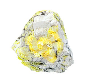 rough Sulphur (Sulfur) ore isolated on white