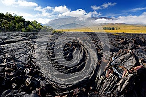 Rough surface of frozen lava after Mauna Loa volcano eruption on Big Island, Hawaii photo