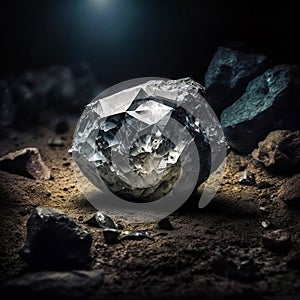 Rough uncut diamond in natural environment. Ai generated illustration