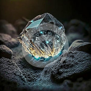 Rough uncut diamond in natural environment. Ai generated illustration