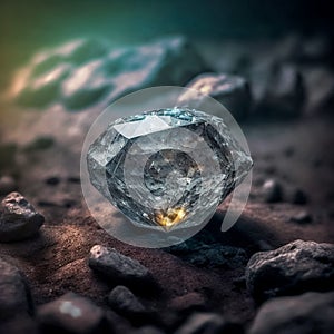 Rough uncut diamond in natural environment. Ai generated illustration