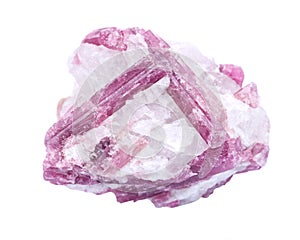 Rough white quartz studded with pink tourmaline crystals, from Brazil photo