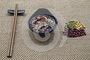 Roughage breakfast porridge with red dates and red beans photo