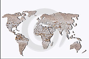 Roughly sketched out world map with wooden filling