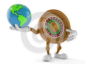 Roulette character holding world globe