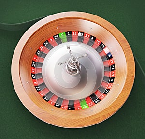 Roulette on green table, casino