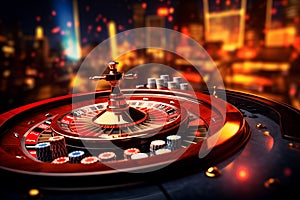 roulette with a luxury casino in the background, casino roulette slot machine, casino online with chips, generative ai