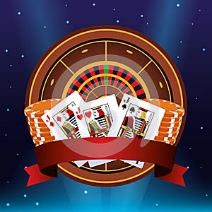 Roulette poker cards chips banner betting game gambling casino