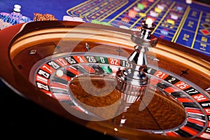 Roulette and roulette table in casino