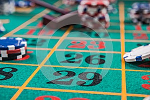 Roulette table, casino betting and gambling concept