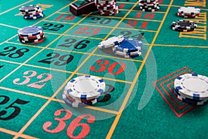 Roulette table, casino betting and gambling concept