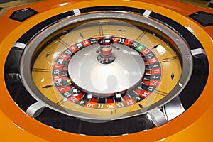 Roulette table in casino wooden