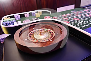 Roulette table with chips